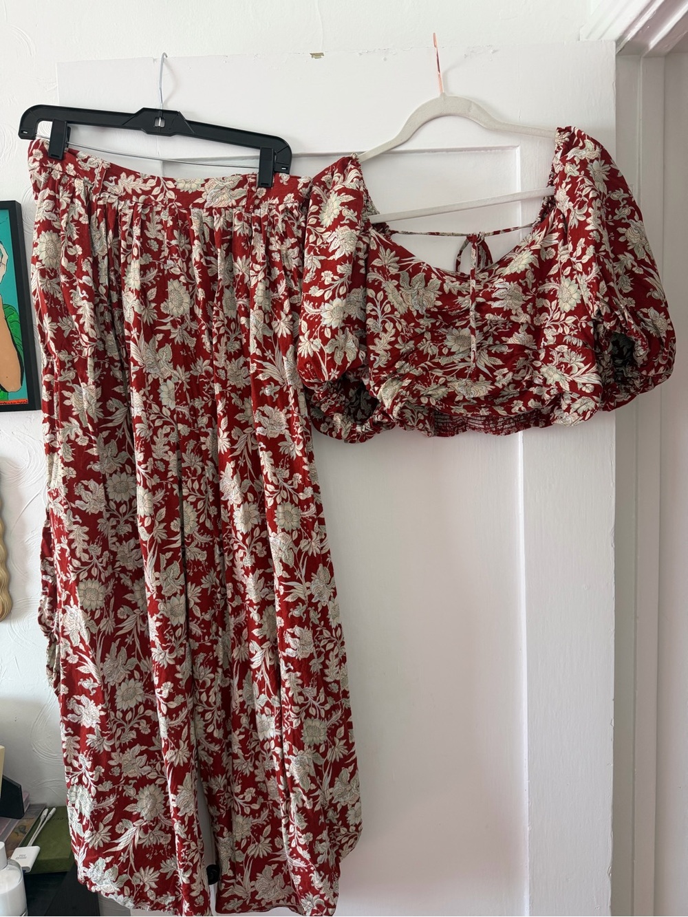 Free People Floral Two-Piece Set - Red and Cream